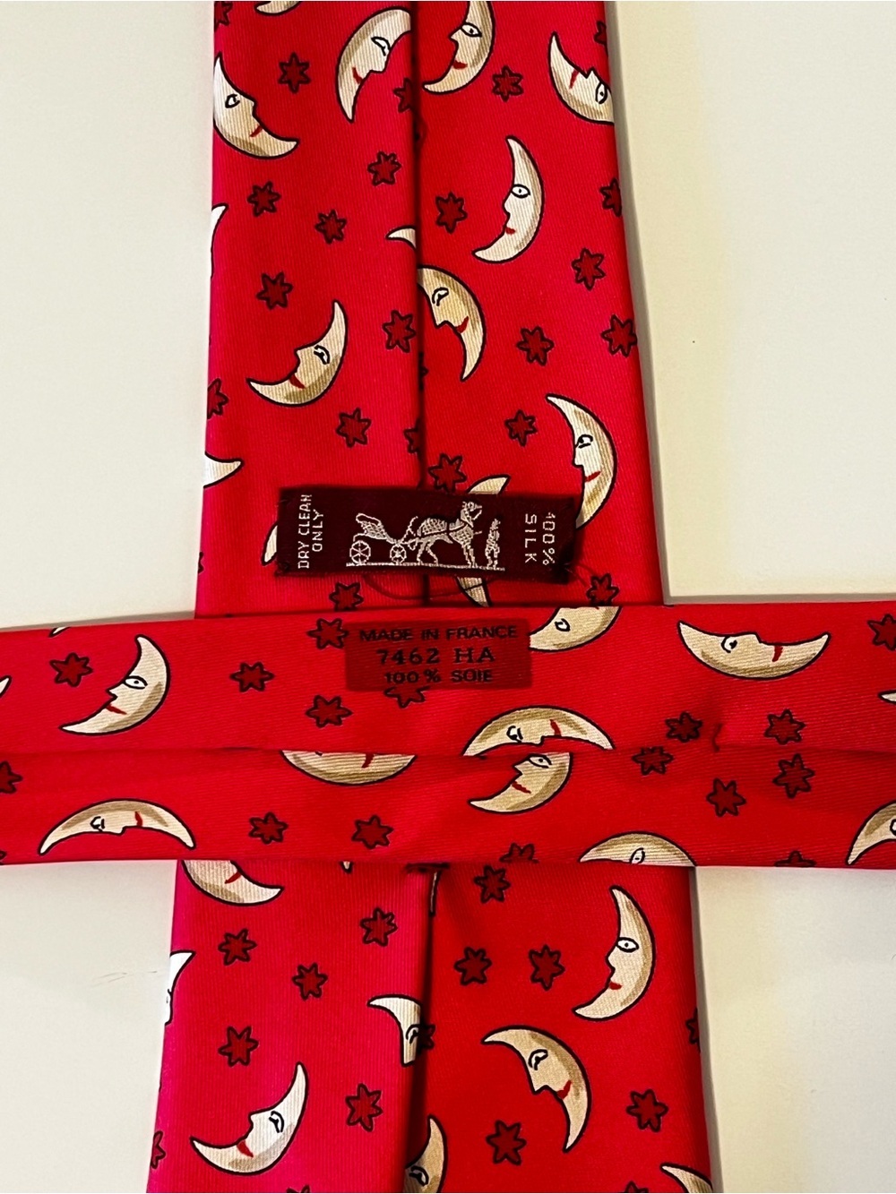 HERMES 7462 HA Mens Neck Tie Silk Vintage France Celestial Moon Star Fathers Day - Picture 4 of 7